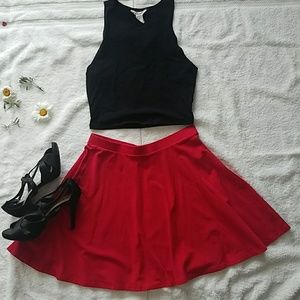 Forever 21 Red Cotton Skater Fit and Flare Skirt